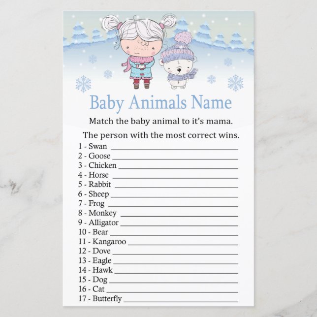 ours polaire Bébé Animaux Nom baby shower de jeu (Devant)