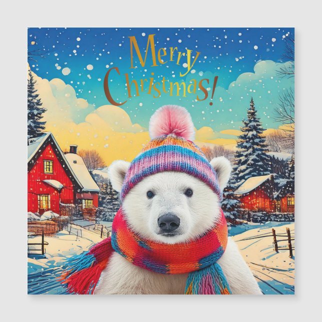 Ours polaire chapeau de Père Noël et écharpe Joyeu (Devant)