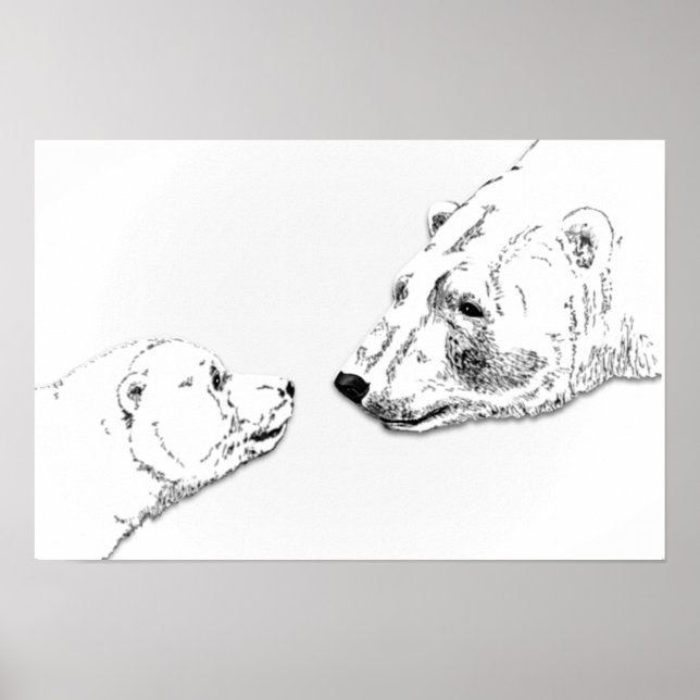Ours Polaire & Cub Art Imprimer Poster de la Faune (Devant)