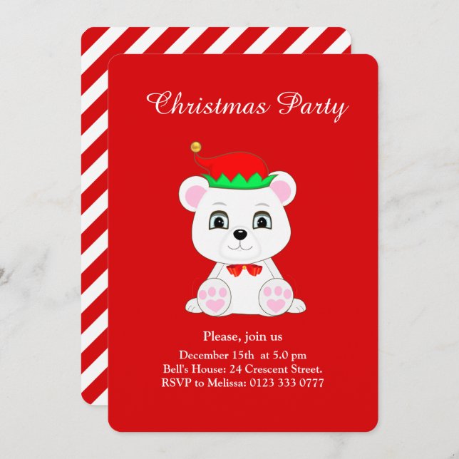 Ours polaire de Noël sur invitation de la fête rou (Devant / Derrière)