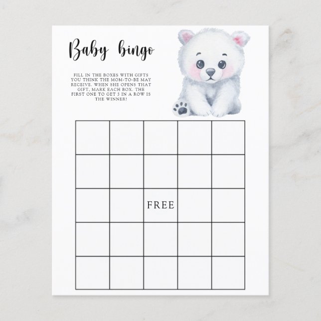 Ours polaire d'hiver - Baby shower jeu de bingo (Devant)