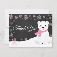 Ours polaire d'hiver Carte de remerciements rose