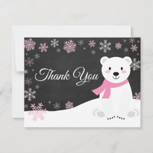 Ours polaire d'hiver Carte de remerciements rose