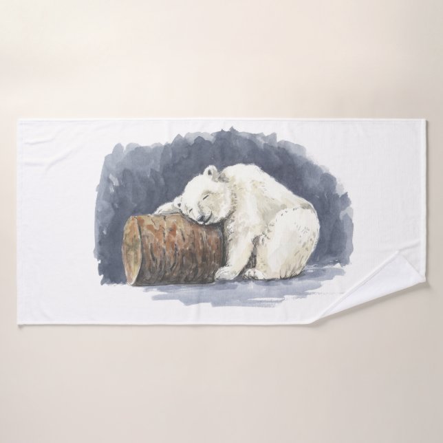 Ours polaire dormant, aquarelle (Serviette de bain)