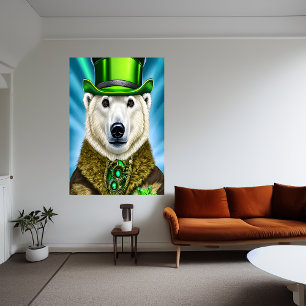 Ours polaire en casquette vert   AI Art Poster