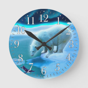 Ours polaire et manchot arctique Aurora Horloge d'