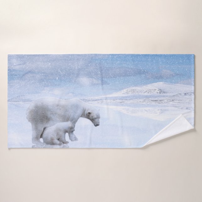 Ours polaire et ourson (Serviette de bain)
