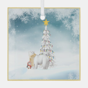 Ours polaire et verre de pingouin Ornement de Noël
