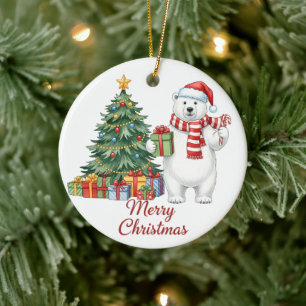 Ours Polaire Joyeux Noël Ornement - Personnalisé