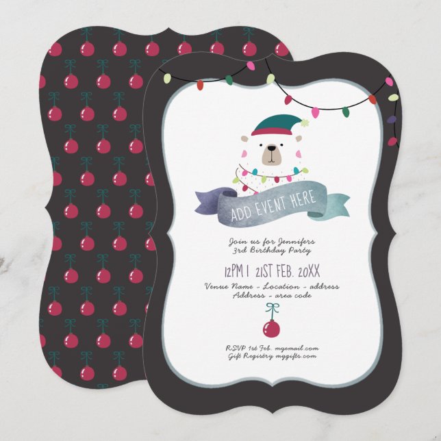 Ours polaire moderne Invitation Noël N'IMPORTE QUE (Devant / Derrière)