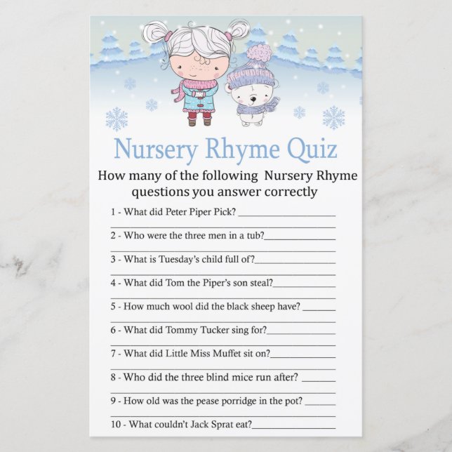 ours polaire Nursery Rhyme Quiz jeu de baby shower (Devant)