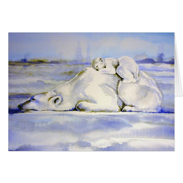 Ours Polaires Carte Maman et Ourson Endormis (Devant horizontal)