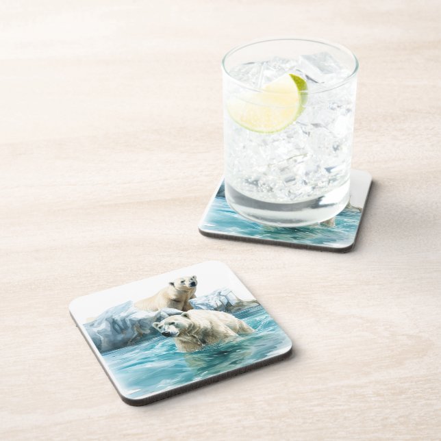 Ours polaires dessous de verre en plastique dur (Côté Droit)