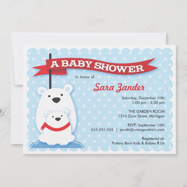 Ours polaires| Invitations de douches pour bébés e (Devant)