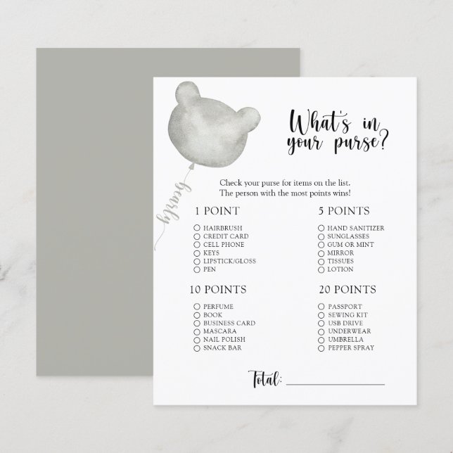 Ours Que contient votre sac jeu de baby shower (Devant / Derrière)