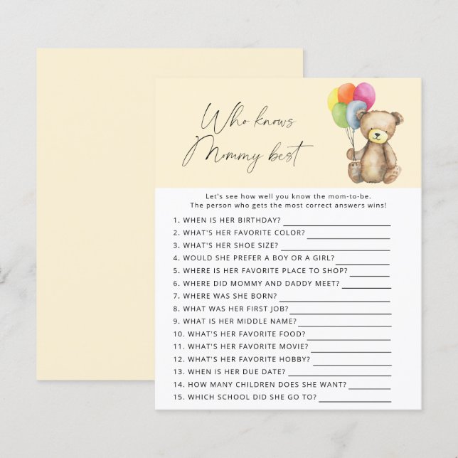 Ours - Qui connaît le mieux maman jeu (Devant / Derrière)