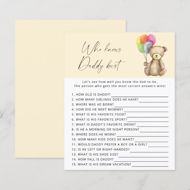 Ours - Qui connaît le mieux papa jeu (Devant / Derrière)