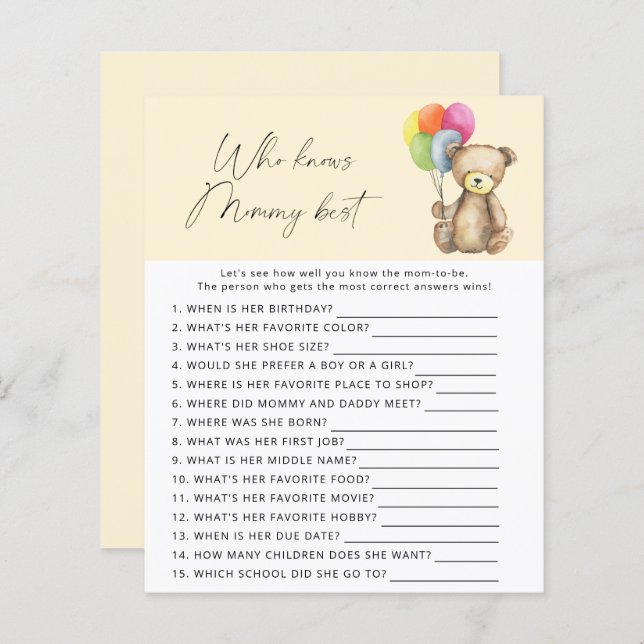 Ours - Qui connaît maman meilleur jeu (Devant / Derrière)