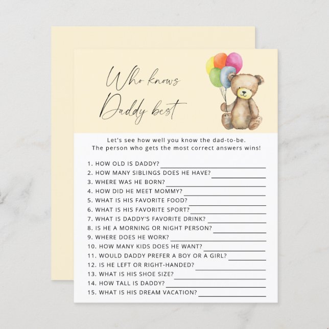 Ours - Qui connaît papa meilleur jeu (Devant / Derrière)