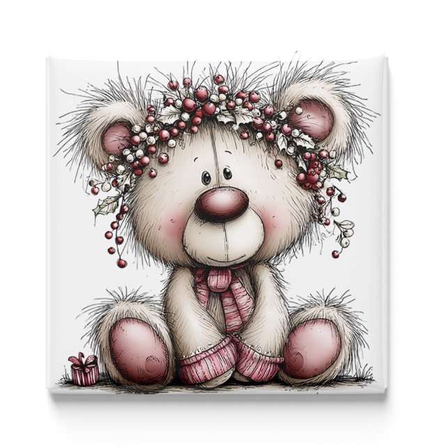 Ours rose Baies de Noël | Aimant de Noël (Pink Bear Christmas Berries | Christmas Magnet by PiggyPrint Sticker. by PiggyPrint Sticker.)