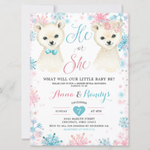 Ours rose et bleu hiver Sexe Reveillez Invitation