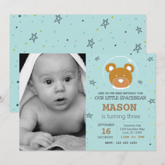 Ours spatial Genre Neutre Invitation Anniversaire