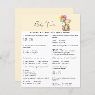 Ours - Trivia bébé Jeu Baby shower