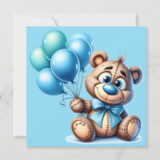 Ourson avec ballon bleu Invitation pour une baby s
