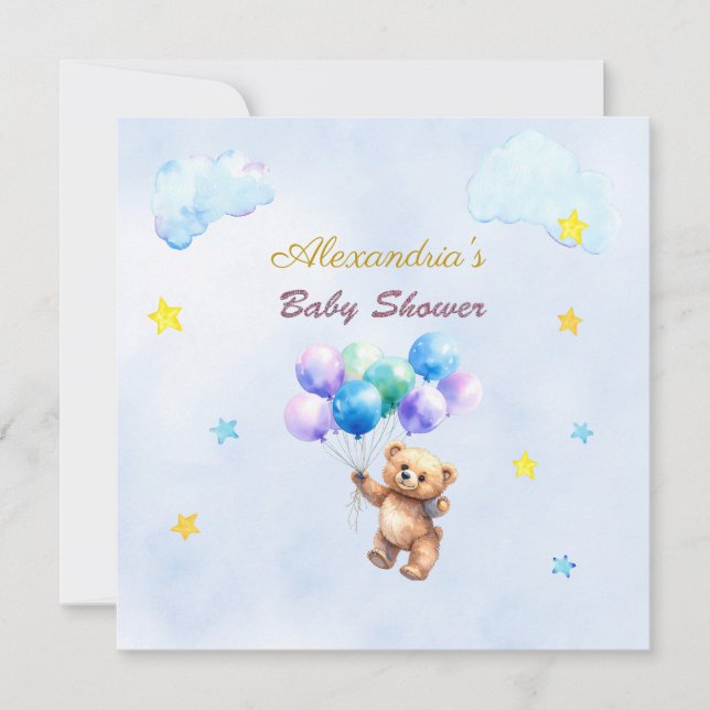 Ourson en nom personnalisé avec ballons flottants  (Devant)