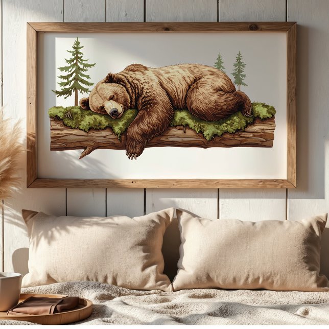 Ourson endormi serein | Décoration de chambre sur  (Sleeping Bear cozy hygge style bedroom wall poster art. Housewarming gift or baby shower gift.)