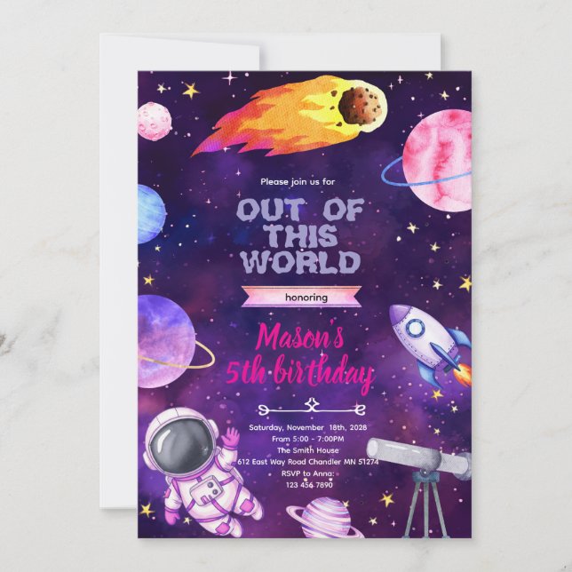 Outer space girl theme invitation (Devant)