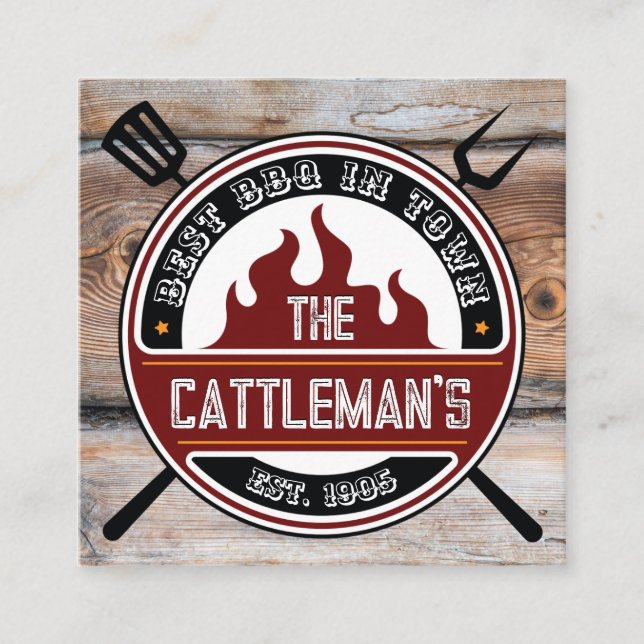 Outils Barbecue | Carte de visite Carré Rustique (Devant)