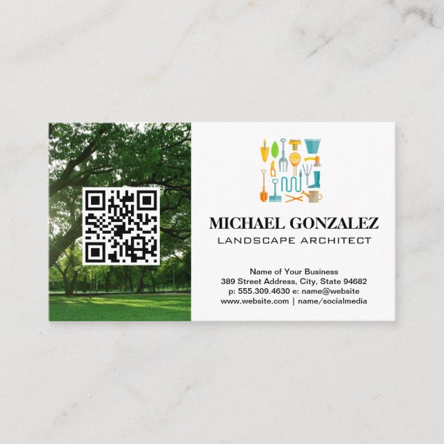 Outils de jardin | Paysage | Carte de visite QR (Devant)