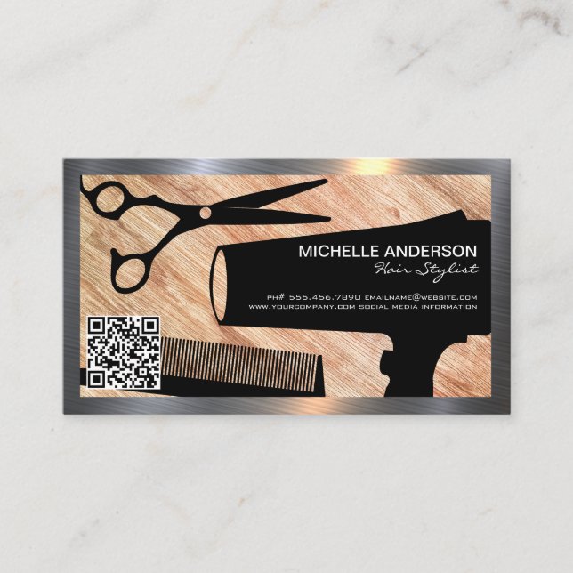 Outils pour cheveux | Bois | Carte de rendez-vous  (Devant)