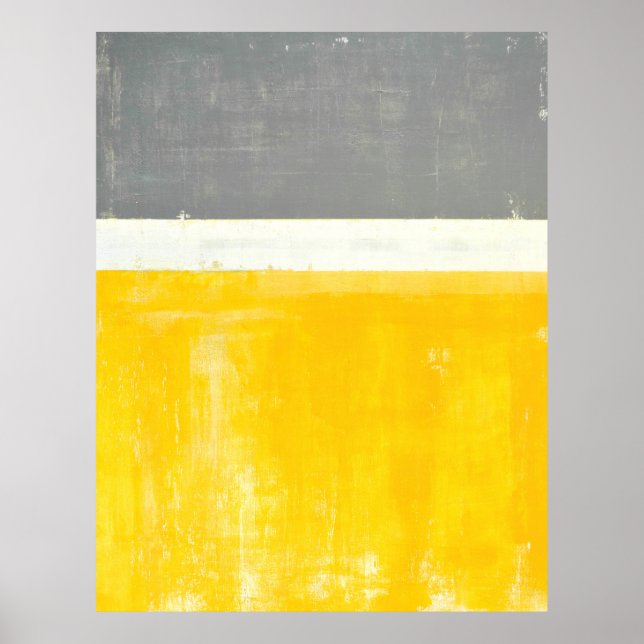 'Outside' Grey and Yellow Abstract Art Poster (Devant)