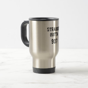 Outta droite 907 Travel Coffee Mug - Texte noir