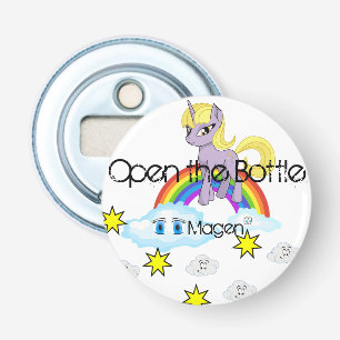 Ouvre-bouteille à bouton Licorne Nuages Arc-en-cie