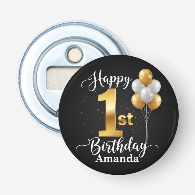 Ouvre-bouteille bouton anniversaire 1 an Black Gol (Devant)