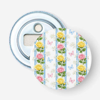 Ouvre-bouteille bouton bleu rose jaune floral
