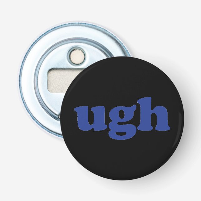 ouvre-bouteille noire en lettres bleues "Ugh" (Devant)