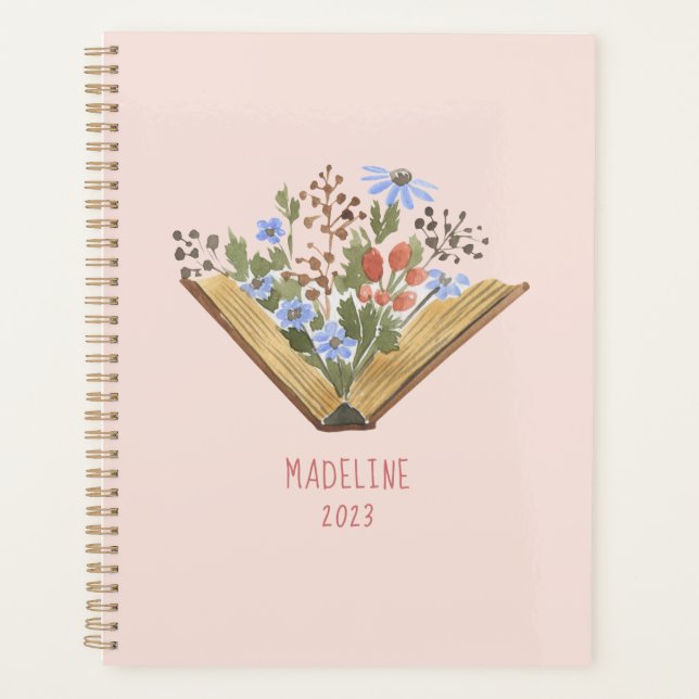 Ouvrir livre avec fleurs Monogramme Nom du planifi (Devant)