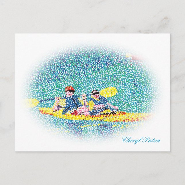Oval Pointillism kayak scène de la rivière, cartes (Devant)
