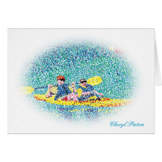 Oval Pointillism scène kayak sur la rivière, carte