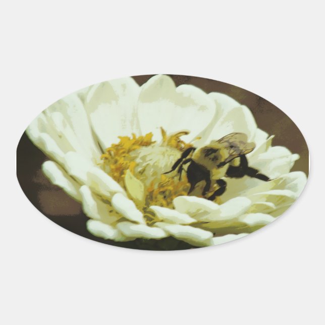 Ovale Abeille sur sticker à fleurs (Devant)