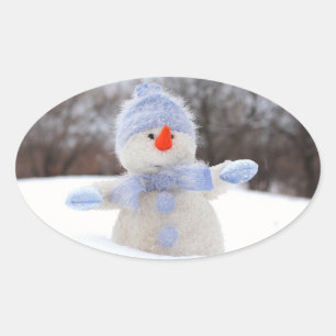 Ovale Adorable Snowman avec Sticker de Noël de l'Écharpe