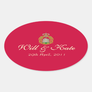 Ovale Armoiries Royal Will & Kate Sticker (Rouge)