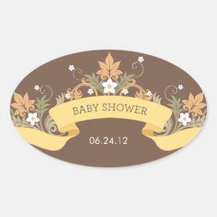 Ovale Bannière florale Sticker Baby shower jaune