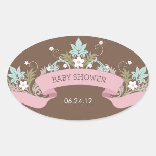 Ovale Bannière florale Sticker Baby shower rose