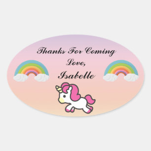 Ovale Bébé Unicorn Party Merci Sticker