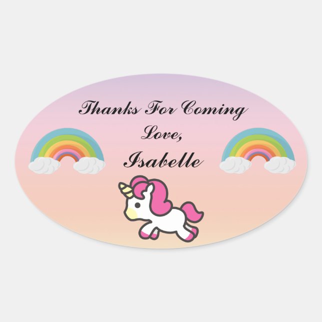 Ovale Bébé Unicorn Party Merci Sticker (Devant)